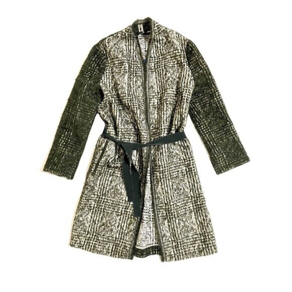 Piazza Sempione Women's Coat Green Wool Belted Open Front SZ 48 EU NWT